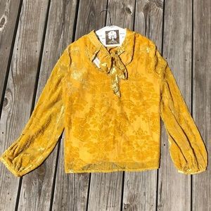 Yellow Anthro top with velvet burnouts